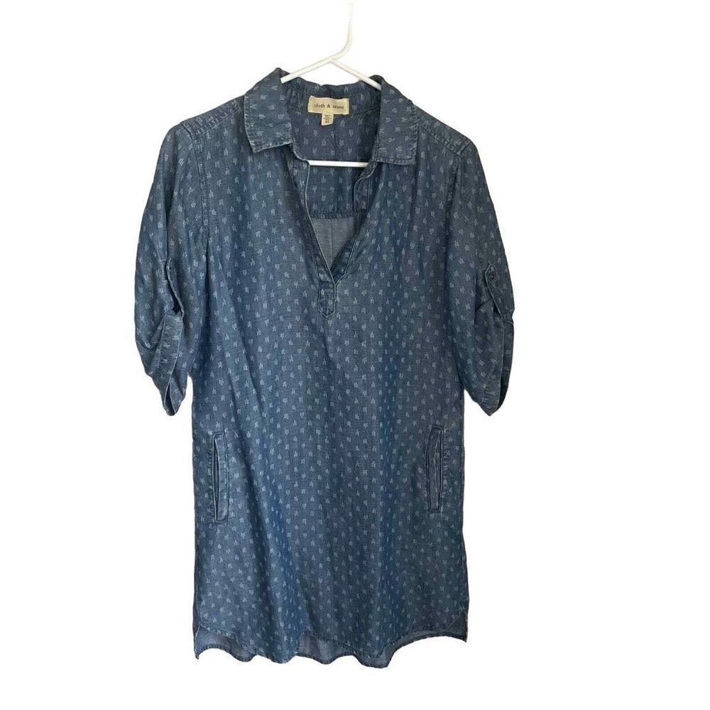 Cloth & Stone Anthropologie Chambray Denim Dress 100% Tencell Lyocell Size XS